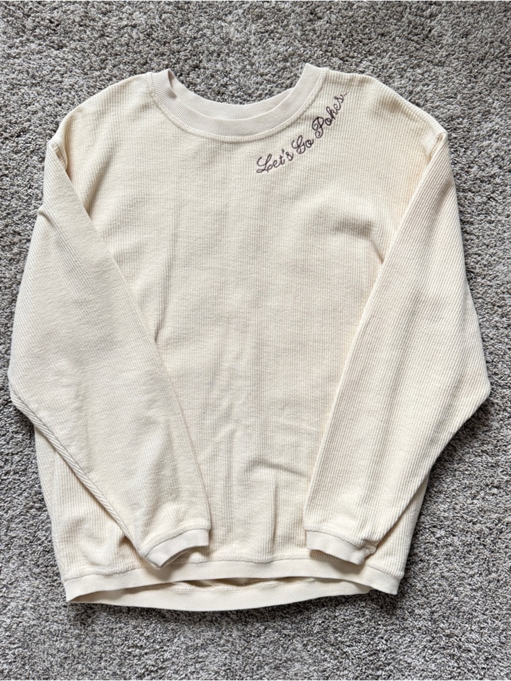 Cream corduroy oversized crewneck Wyoming Cowboys